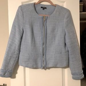 Premise Petite Women’s Light Blue Textured Zip Front Jacket Blazer
